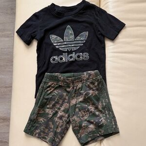 Adidas Kids Black Tee and Green Camo Shorts Matching Set 2T